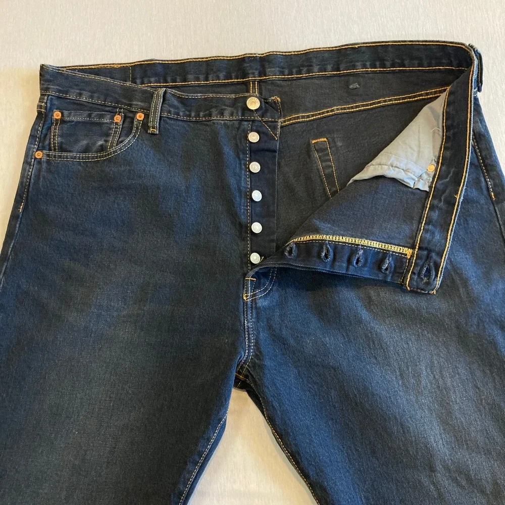 Levis 501 Jeans Mens 44x30 (Fit 44x29) Dark Wash‎ Button Fly Original Fit
